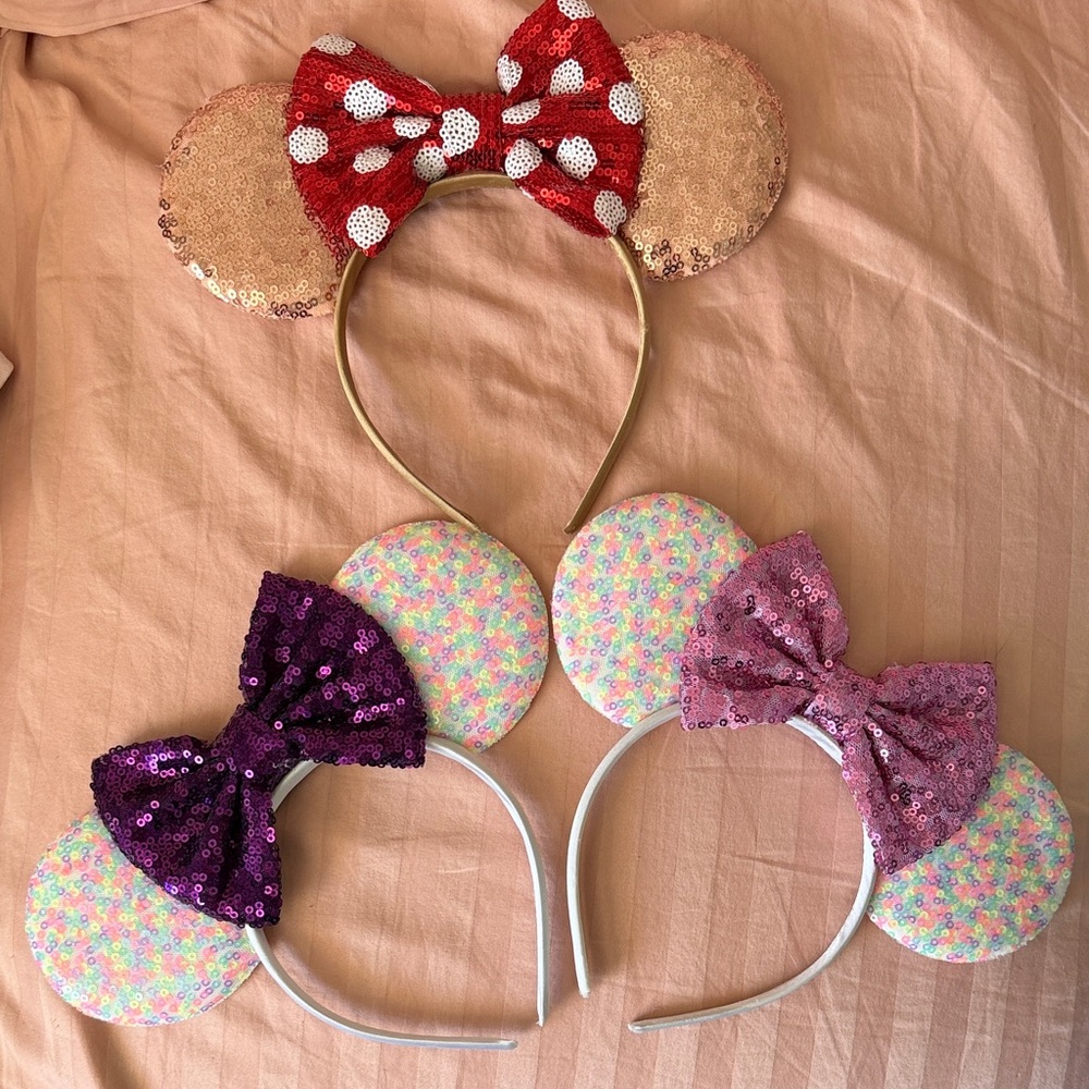Sequin Disney’s Minnie Ears Headbands with Bows - Red, Rose Gold, Purple & Pink